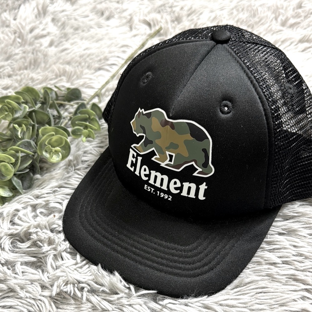 Element boys Black adjustable Trucker Hat with Camo Bear